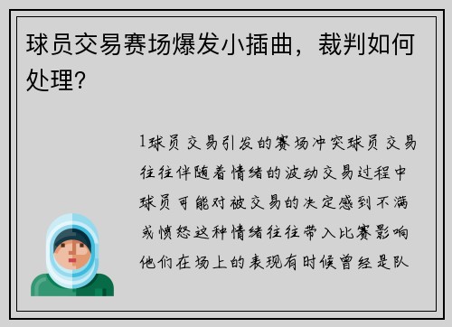 球员交易赛场爆发小插曲，裁判如何处理？
